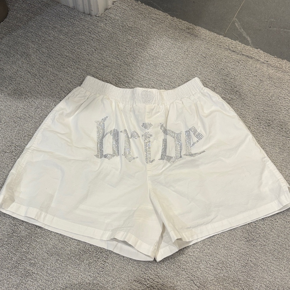 White Rhinestone Logo Lounge Shorts
